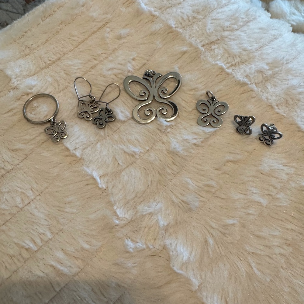 James Avery Retired Spring Butterfly Pendant&charm&two sets of earrings& Ring.
